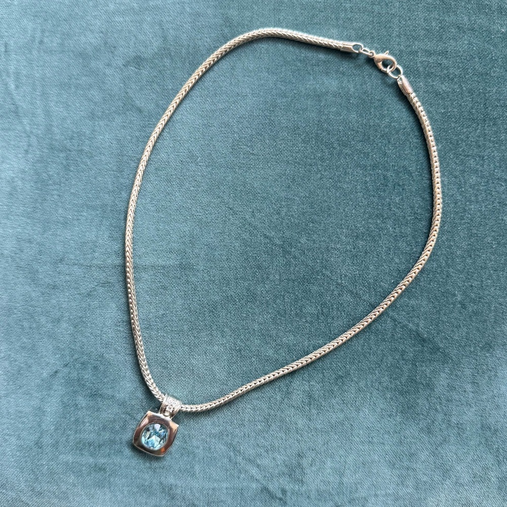 Silver Chained Necklace with Square blue pendant